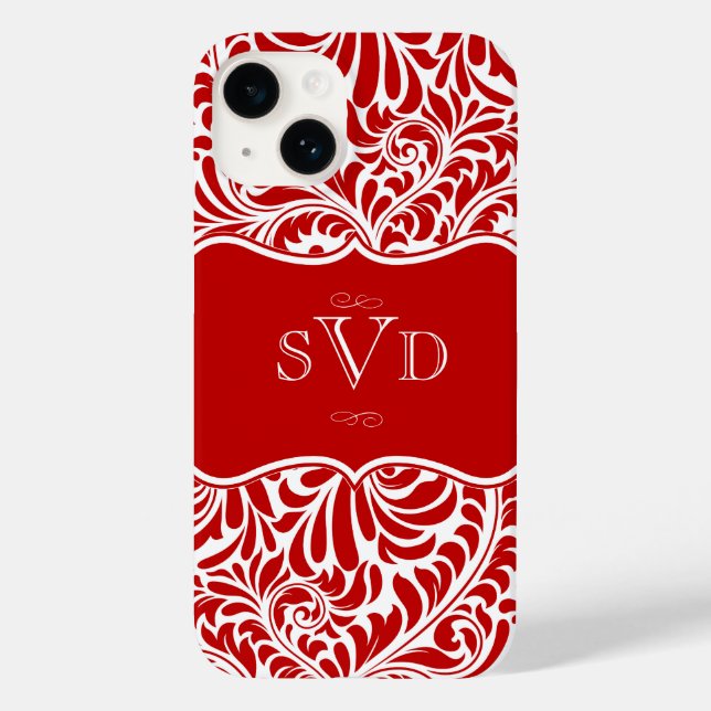 Red Damask Design Monogramme Custom Case Mate iPho (Rückseite)