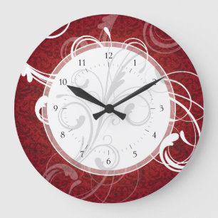 Red Damask Elegante Wirbel Große Wanduhr