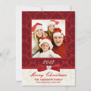 Red Damask Flat Foto Holiday Card Feiertagskarte
