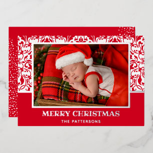 Red Damask Foil Holiday Card Folien Feiertagskarte