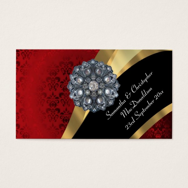 Red Damask, Gold Gastgeschenk Hochzeit danke (Vorderseite)