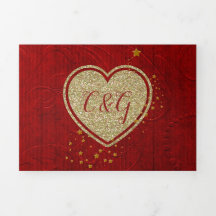 Red Damask Gold Heart All in One Wedding