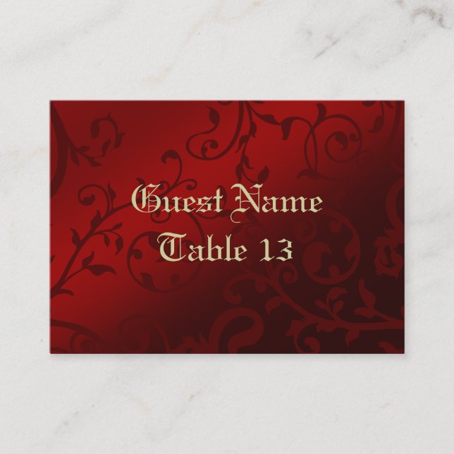 Red Damask Gothic Empfang Guest Platzkarte (Vorderseite)