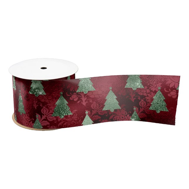 Red Damask Green Metalliday Weihnachten Satinband (Spule)