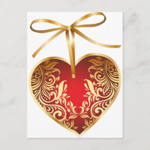 Red Damask Heart Postkarte