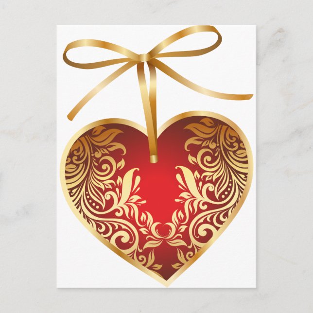 Red Damask Heart Postkarte (Vorderseite)