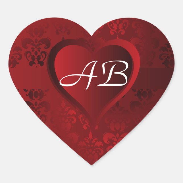 Red Damask Herz Herz-Aufkleber (Vorderseite)