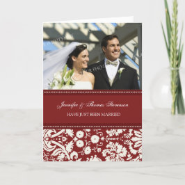 Red Damask Just Married Foto Announccard Ankündigung