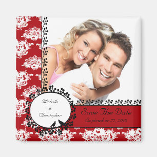Red Damask Love Birds Foto Speichern das Date Magn Magnet