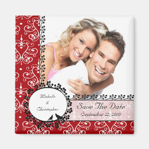Red Damask Love Birds Foto Speichern das Date Magn Magnet