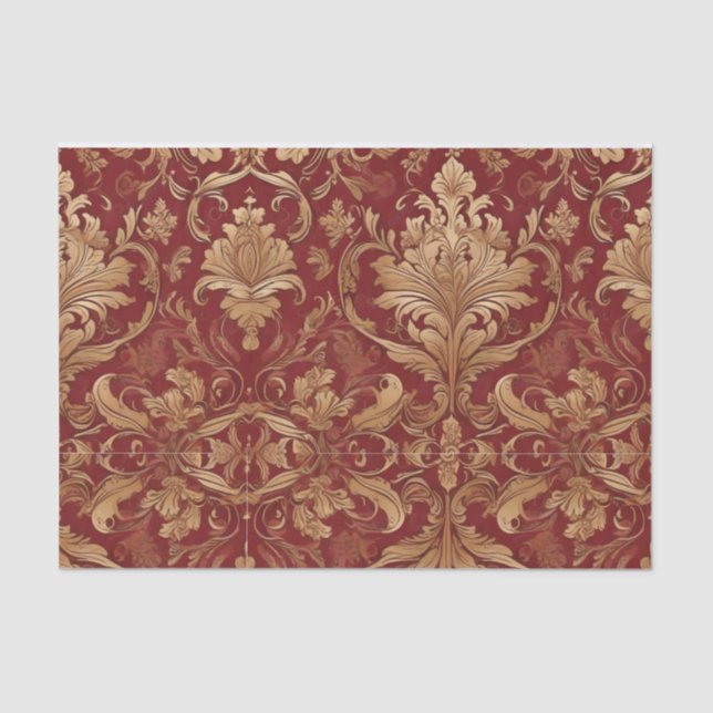 Red Damask mit Gold-Muster-Decoupage Seidenpapier (Vorderseite)