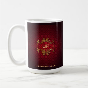 Red Damask Mit Monogramm Template Classic Elegant Kaffeetasse