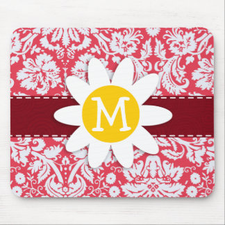 Red Damask Muster; Daisy Mousepad