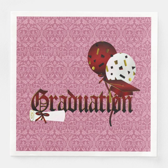 Red Damask Nostalgischer Schriftart und Balloons A Serviette (Vorderseite)