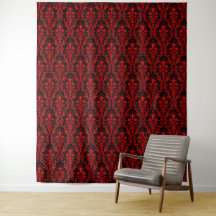 Red Damask on Black Floral Chic Elegante Hintergru