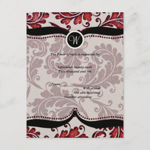 Red Damask Paisley Wedding RSVP Karte