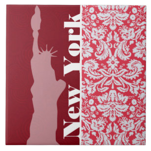 Red Damask Pattern; New York; Freiheitsstatue Fliese