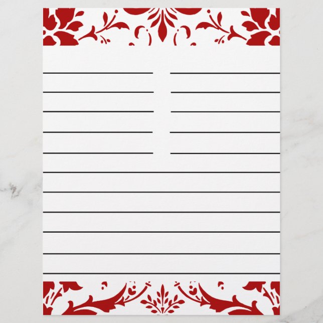 Red Damask Personalisiert Matching Recipe Paper (Vorderseite)