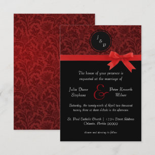 Red Damask & Red Bow - 3x5 Einladung zur Hochzeit