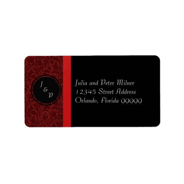Red Damask & Red Bow - Adressetikett (Vorne)