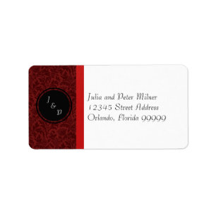 Red Damask & Red Bow - Adressetikett