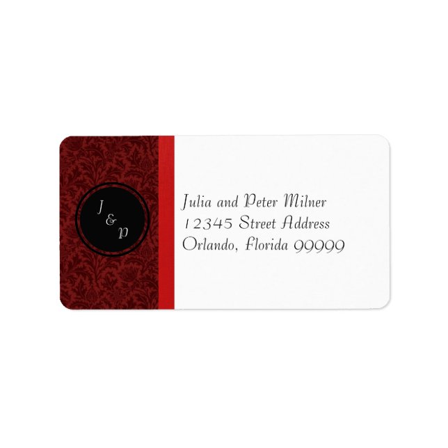 Red Damask & Red Bow - Adressetikett (Vorne)