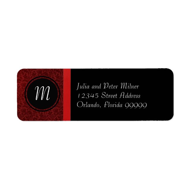 Red Damask & Red Bow Monogram Return Address Label (Vorne)