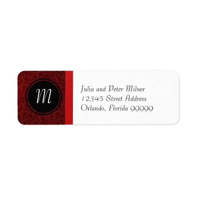 Red Damask & Red Bow Monogram Return Address Label (Vorne)