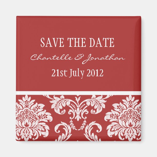 Red Damask Save the Date Magnet (Vorne)
