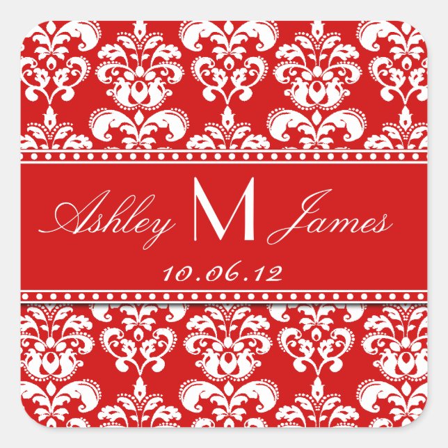 Red Damask Save the Date Stickers (Vorderseite)