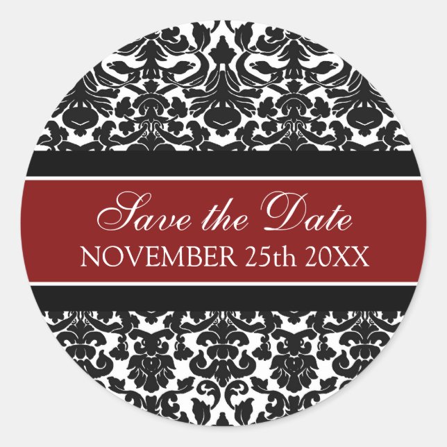 Red Damask Save the Date Umschlag Aufkleber (Vorderseite)