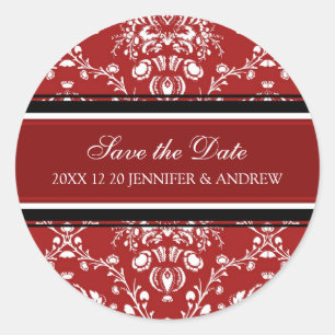 Red Damask Save the Date Winter Wedding Stickers
