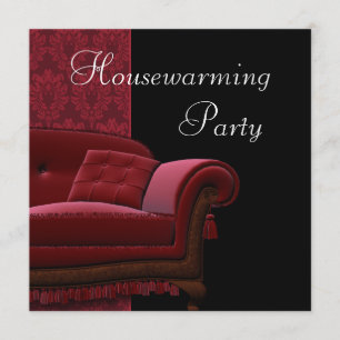 Red Damask Sofa Housewarming Party Einladung