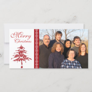 Red Damask Tree & Snowflakes Frohe Weihnachten