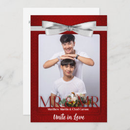 Red Damask Two Grooms Foto Wedding Einladung