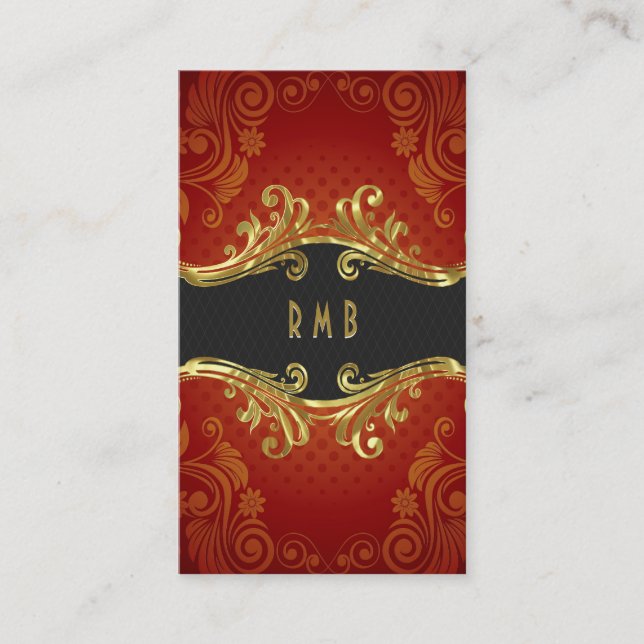 Red Damask und Gold Leaf Look Business Card Visitenkarte (Vorderseite)