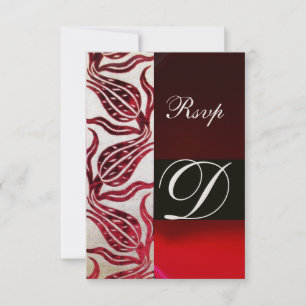 RED DAMASK VELVET TULIPS MONOGRAM Burgund Gold RSVP Karte