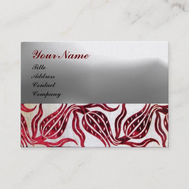 RED DAMASK VELVET TULIPS MONOGRAM Burgundy Pearl Visitenkarte (Vorderseite)