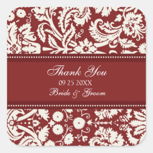 Red Damask Vielen Dank Gastgeschenk Hochzeit Tags Quadratischer Aufkleber