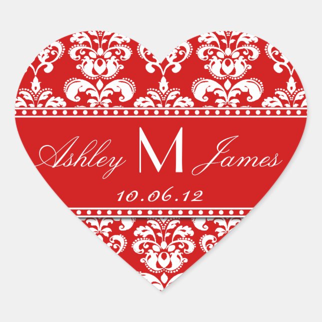 Red Damask Wedding Favor Sticker (Vorderseite)