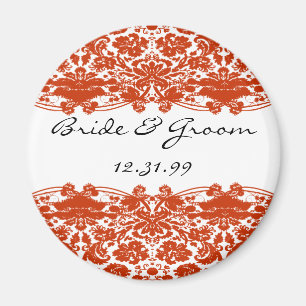 Red Damask Wedding Magnet
