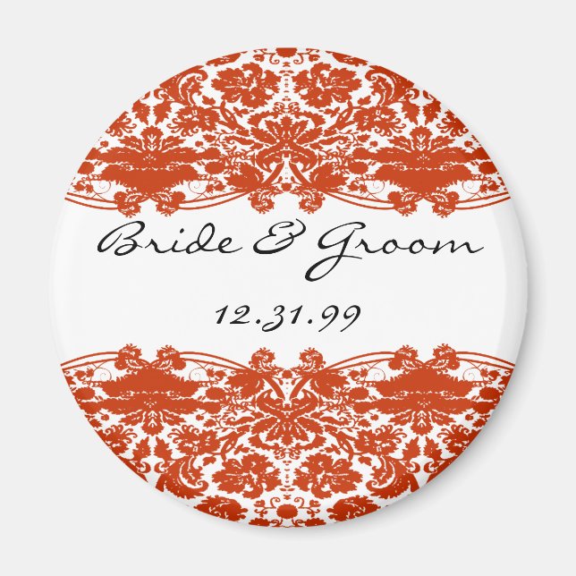 Red Damask Wedding Magnet (Vorne)