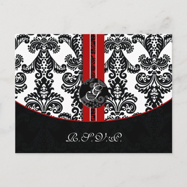 Red Damask Wedding Rsvp Card Einladungspostkarte (Vorderseite)