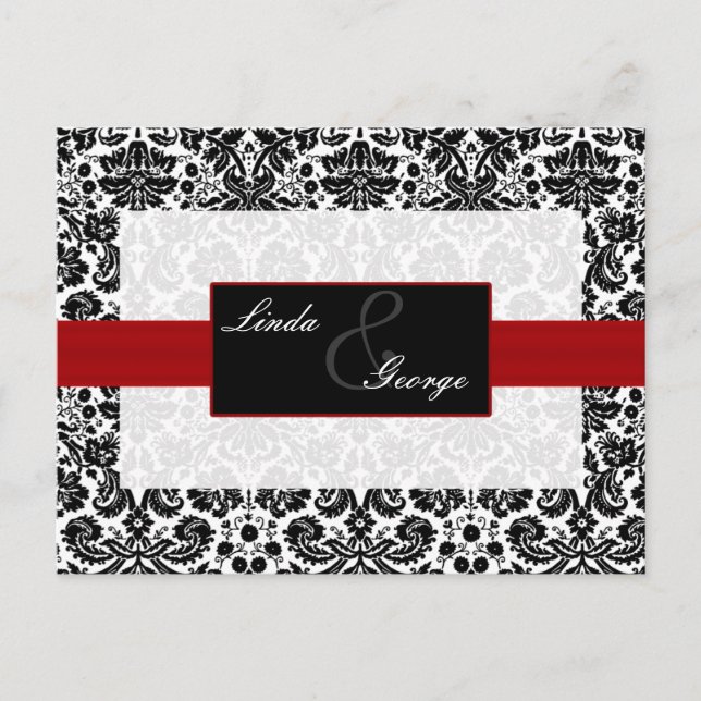 Red Damask Wedding Rsvp Card Einladungspostkarte (Vorderseite)