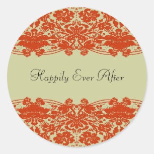 Red Damask Wedding Runder Aufkleber