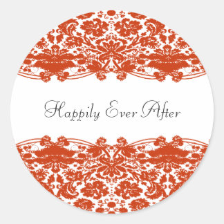 Red Damask Wedding Runder Aufkleber