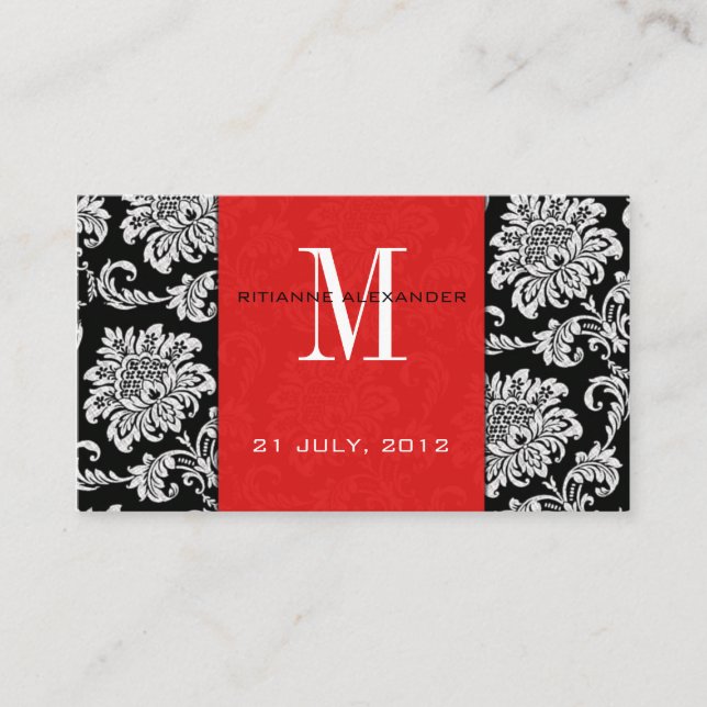 Red Damask Wedding Website Business Card Begleitkarte (Vorderseite)