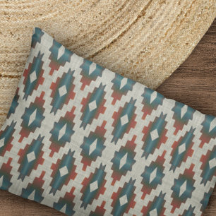 Red Dark Brown Teal Blue Tribal Art Pattern Kissenbezug