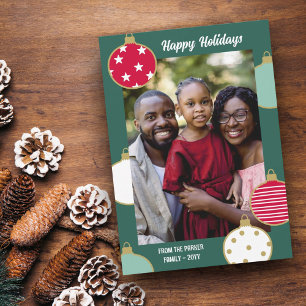 Red Dark Green Christmas Baubles Happy Holidays Feiertagskarte