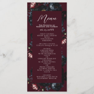 Red Dark Moody Romantic Black Peony Gothic Wedding Menükarte
